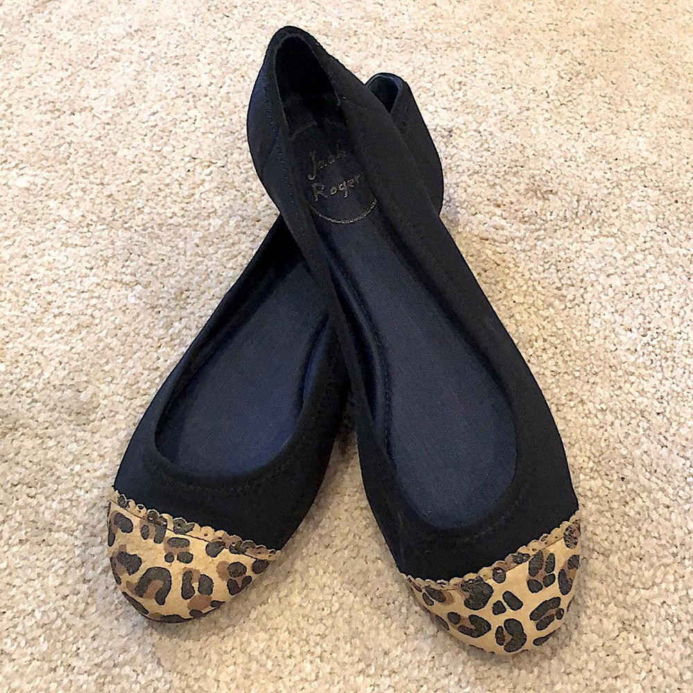 Jack Rodgers black&cheetah toed flats, sz 6.5